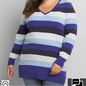 Long sleeve blue striped sweater Lane Bryant
